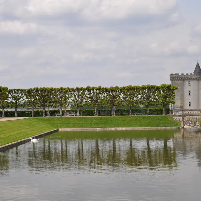 The moat and château of Villandry with the water garden