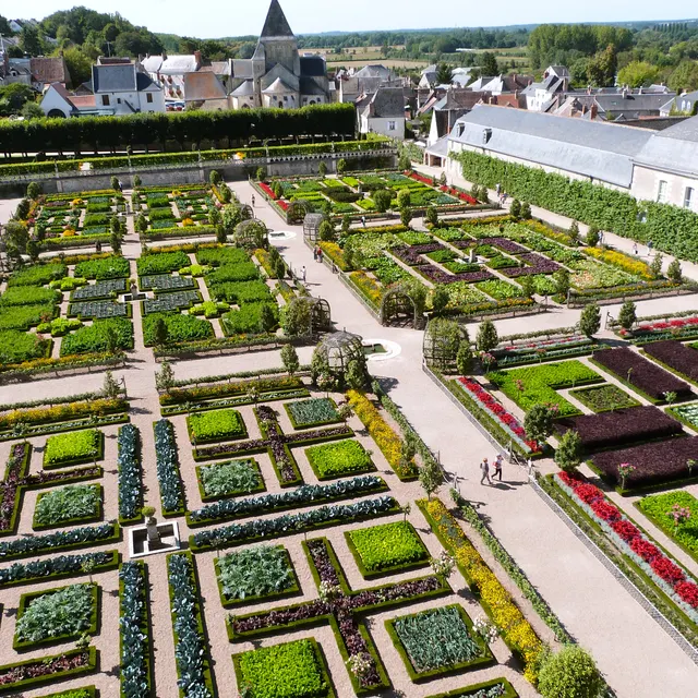 The nine squares of the Villandry potager in full colour from above