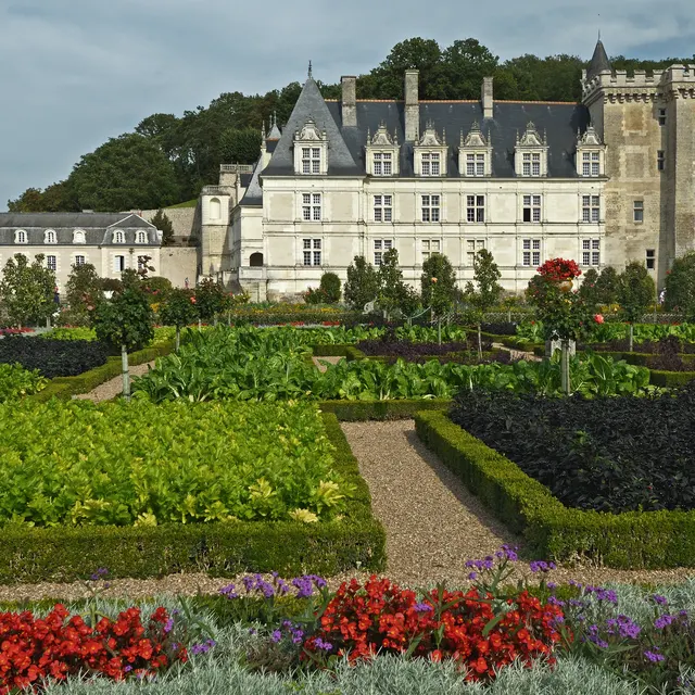The Château de Villandry from the south-west with the kitchen garden in front