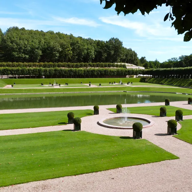 The lawns and pond of the sun garden at Villandry